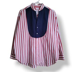 New Frank & Eileen Victoria‎ Italian Tuxedo Shirt Red Stripe Blue Bib Size Large